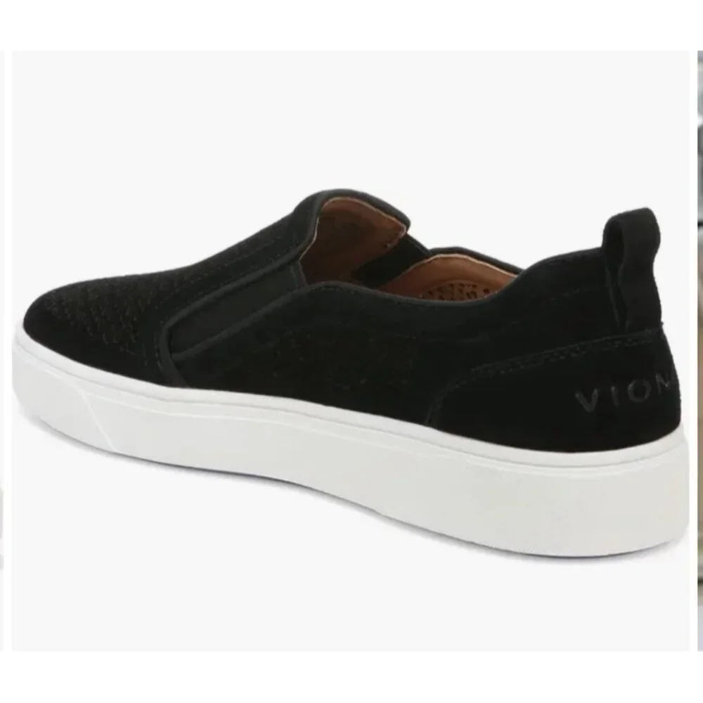 Vionic Kimmie Perferated Black Size 8.5 Sneaker Arch Comfort Suede